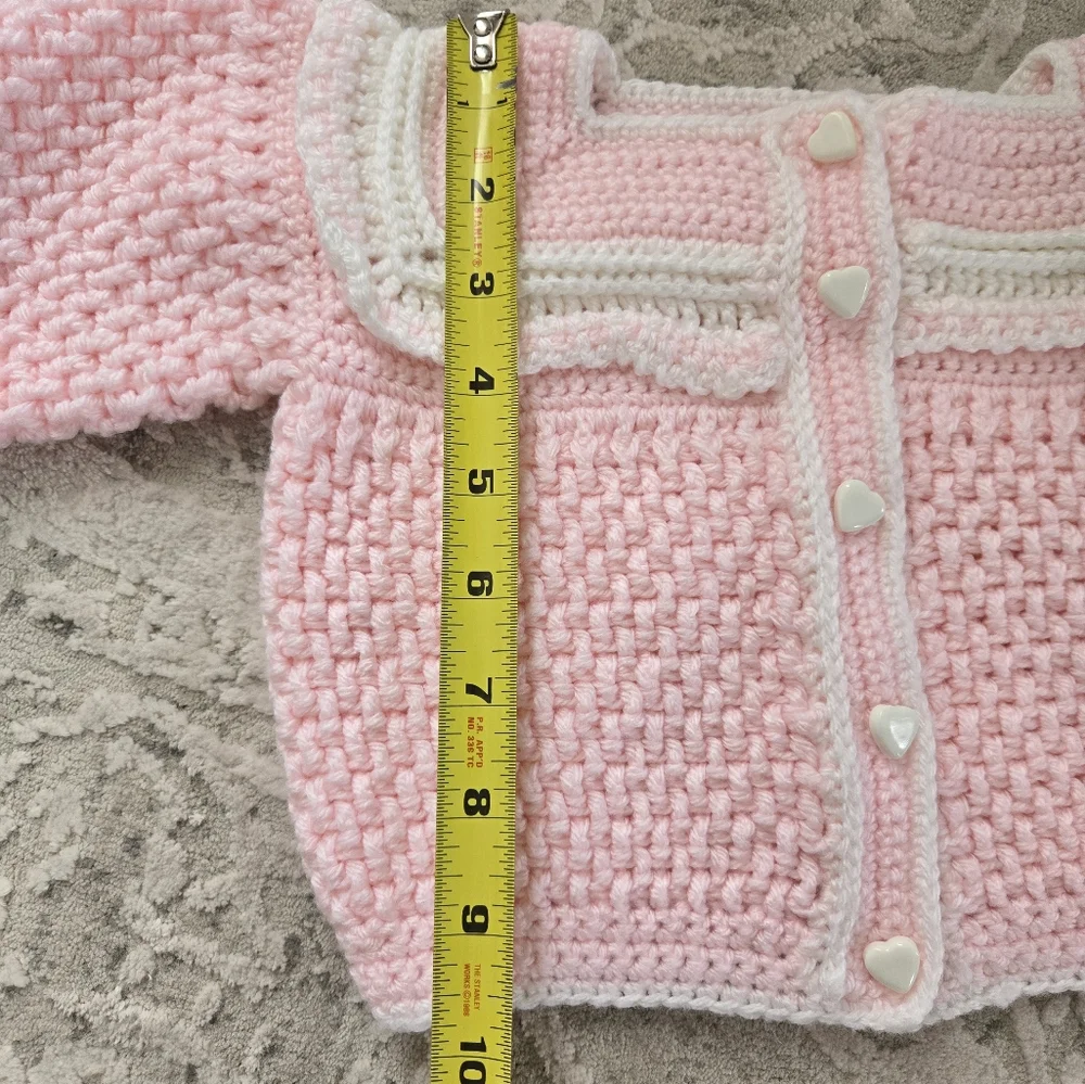 Pink and White Crochet Baby Sweater And Bonnet Set